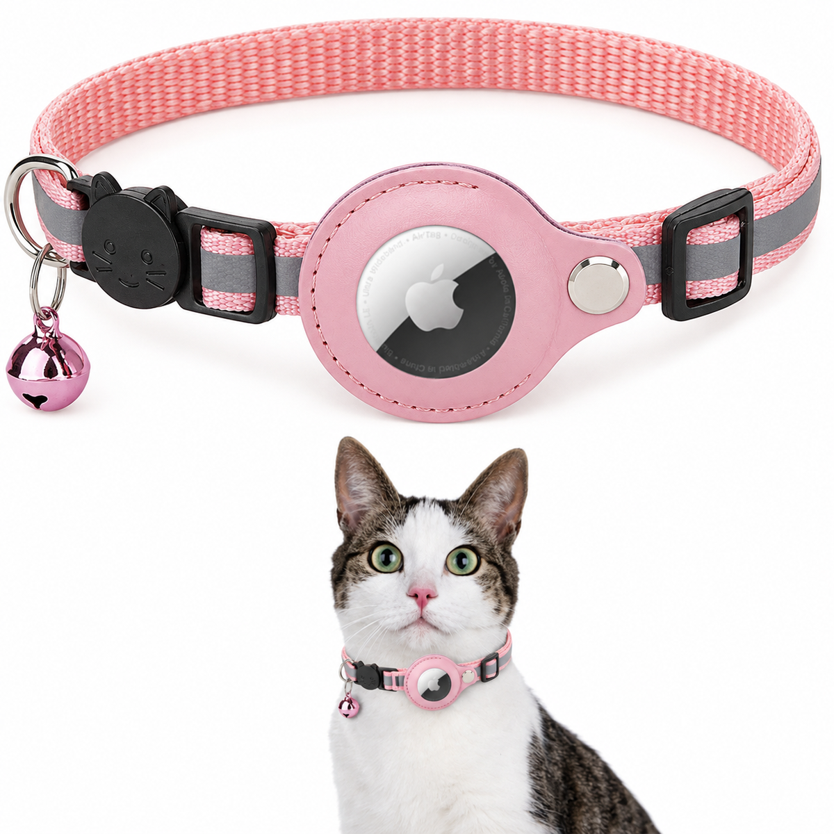 Reflective Cat Collar with GPS Tracker Holder and Safety Buckle