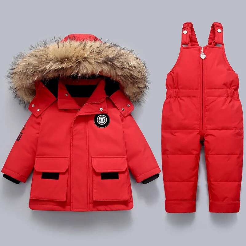 Kids' Coat and Overall Set with Zip and Button Fastening