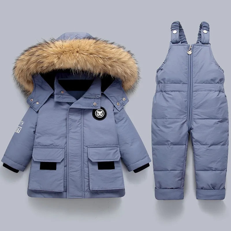 Kids' Coat and Overall Set with Zip and Button Fastening