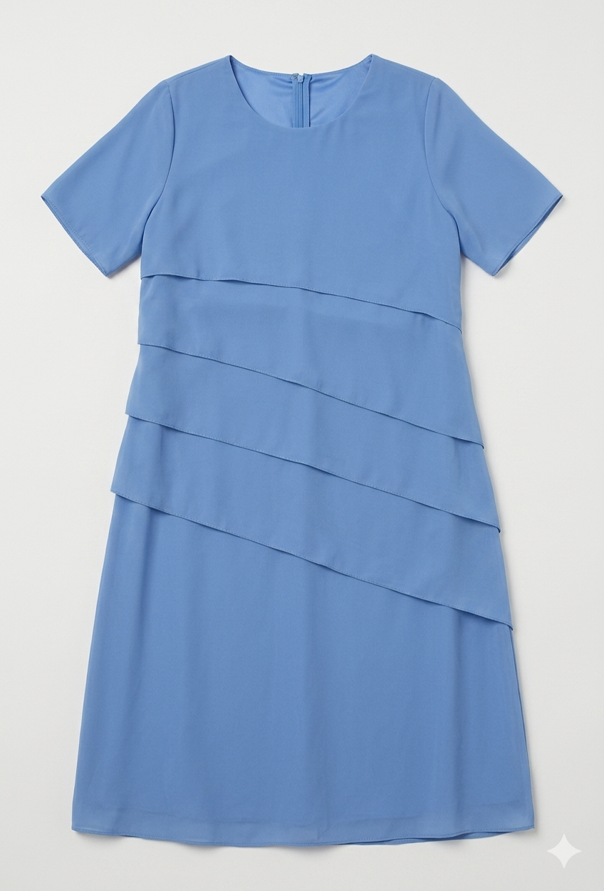 Women's Chiffon Dress with Tiered Front and Short Sleeves