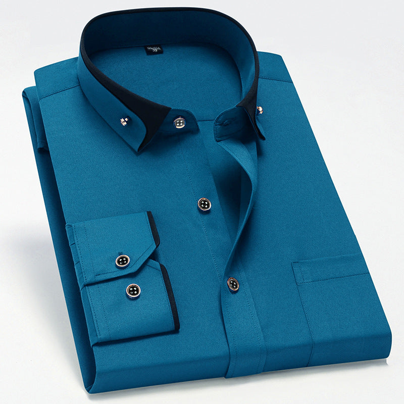 Men's Wrinkle-Free Long Sleeve Shirt with Button-Down Collar