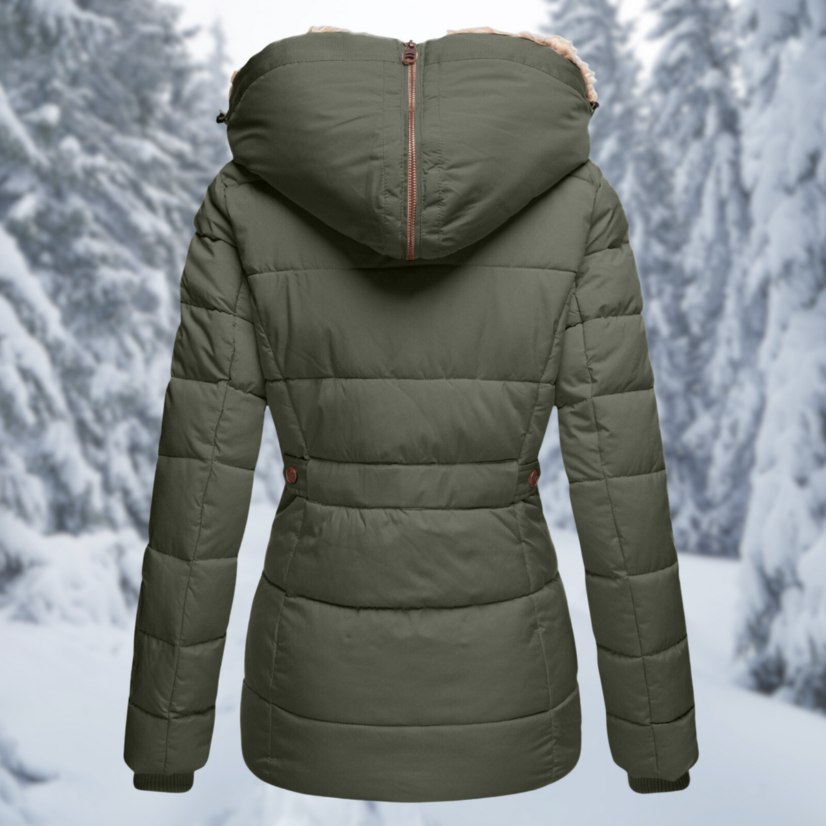 Women's Elegant Winter Jacket with Fluffy Hood and Warm Lining