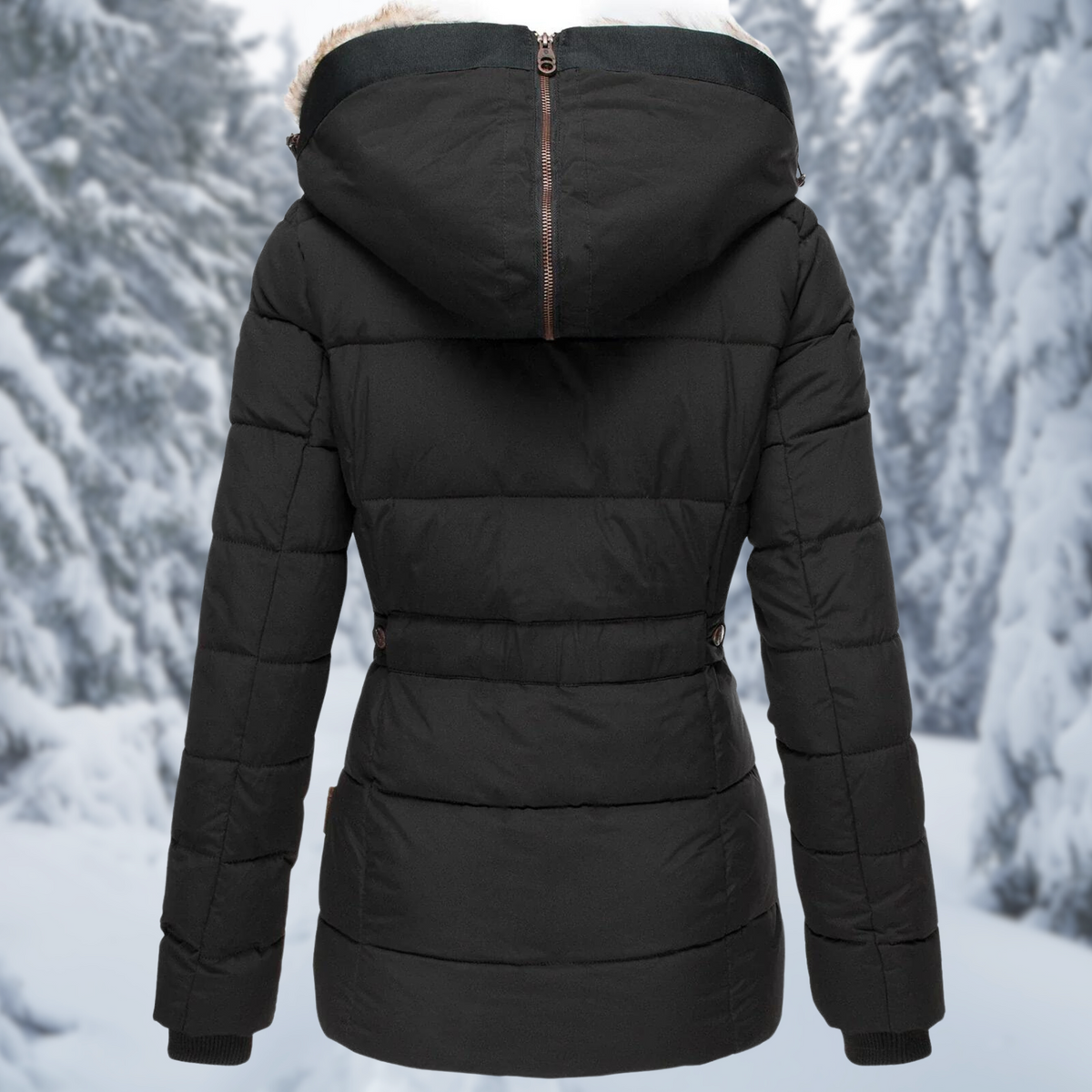 Women's Elegant Winter Jacket with Fluffy Hood and Warm Lining
