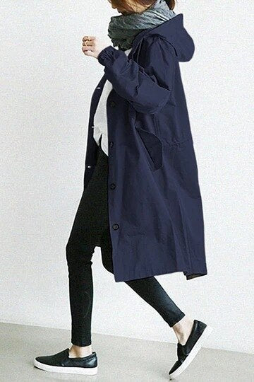 Women's Long Trench Coat with Hood for Spring and Autumn