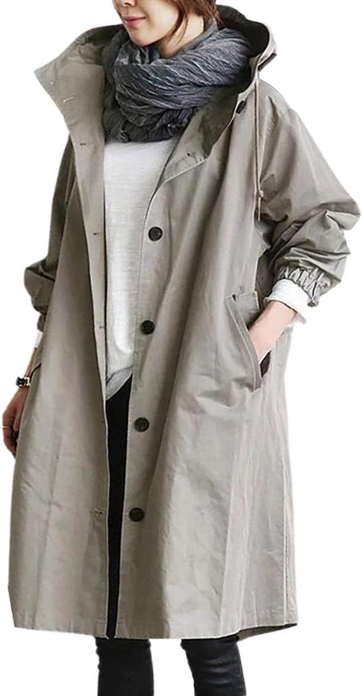 Women's Long Trench Coat with Hood for Spring and Autumn