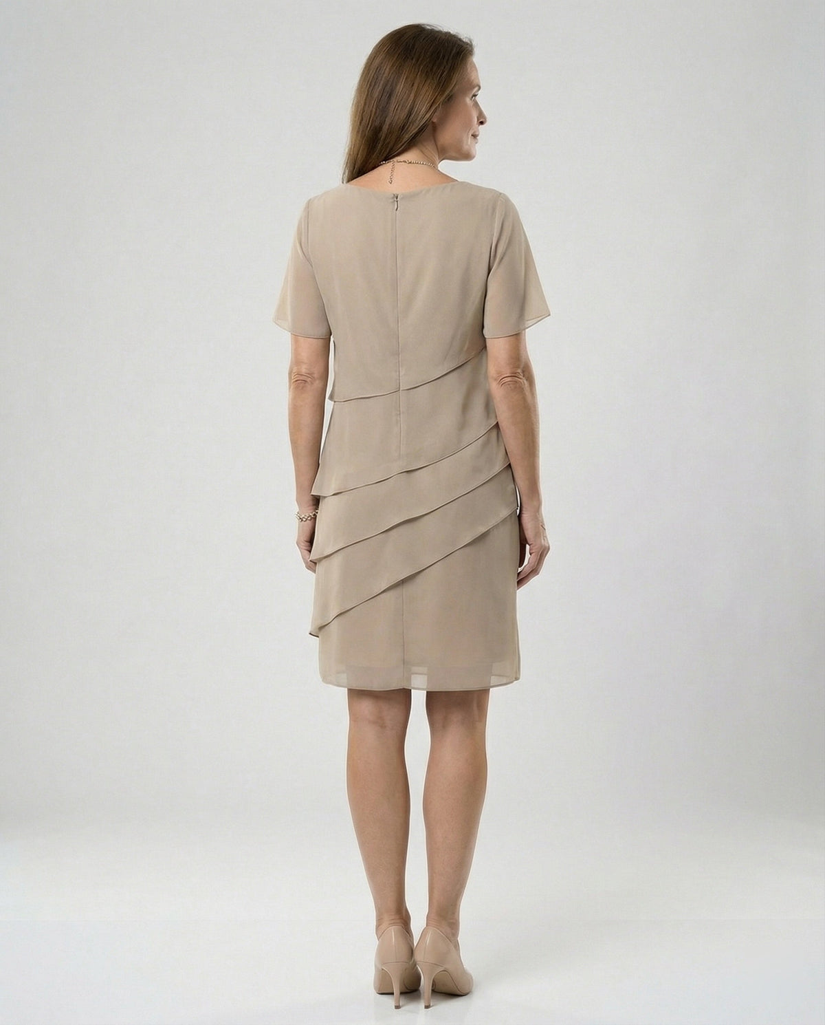 Women's Chiffon Dress with Tiered Front and Short Sleeves
