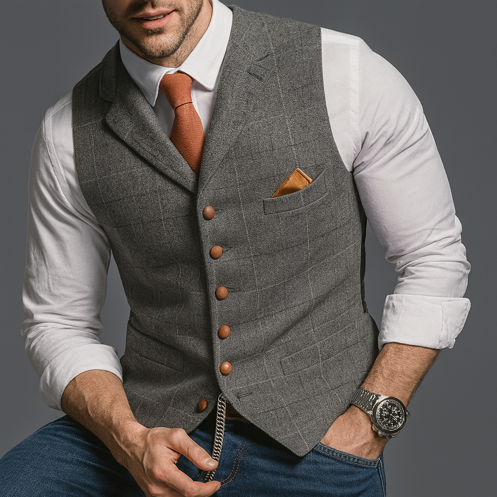 Men's Double-Breasted V-Neck Waistcoat for Formal Occasions