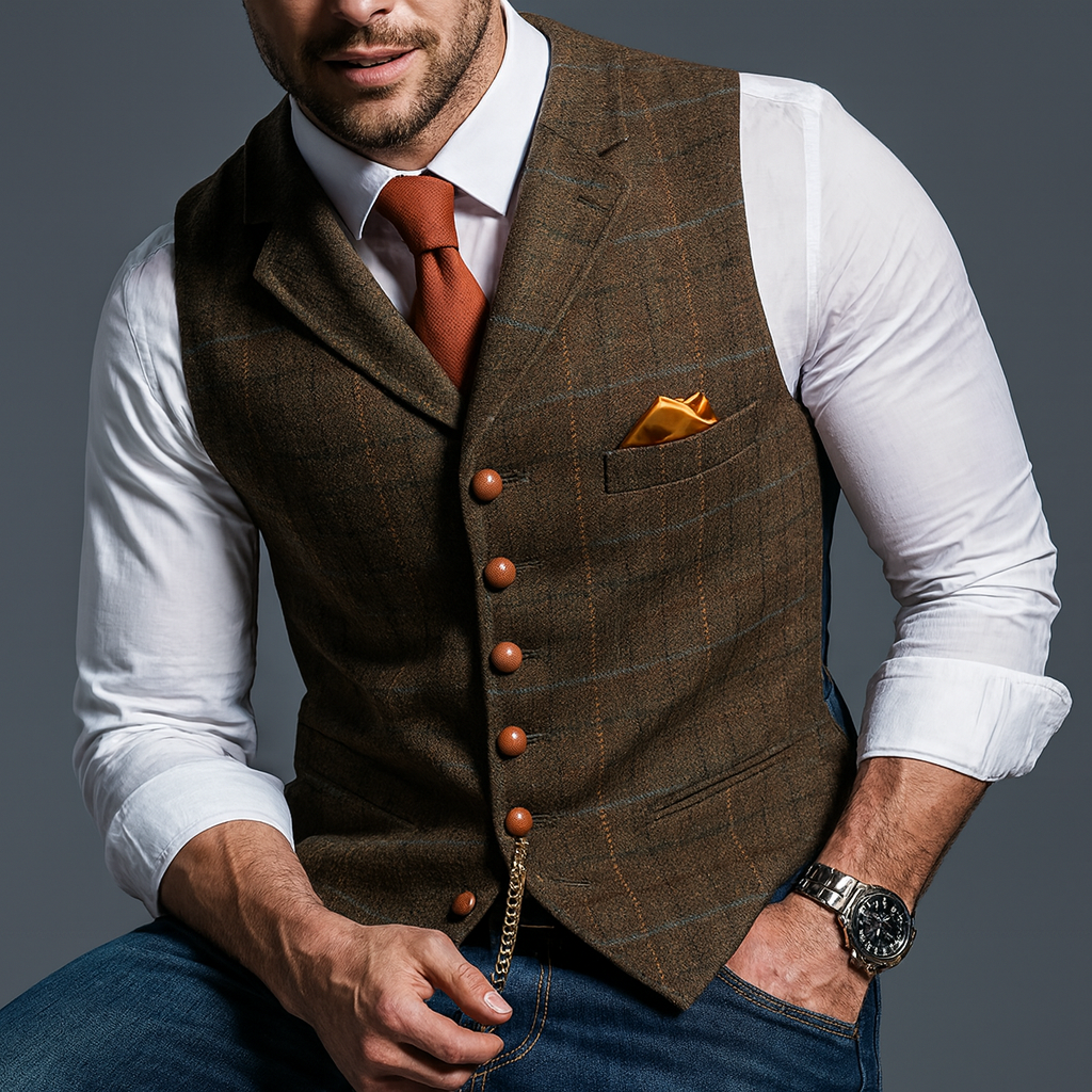 Men's Double-Breasted V-Neck Waistcoat for Formal Occasions
