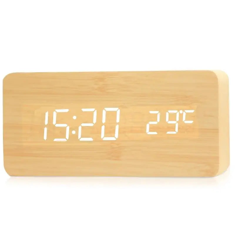 Wood-Look Digital LED Alarm Clock with Temperature Display