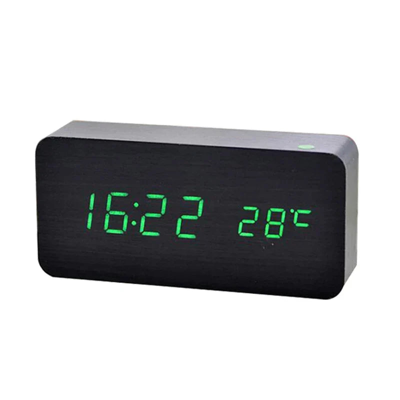 Wood-Look Digital LED Alarm Clock with Temperature Display