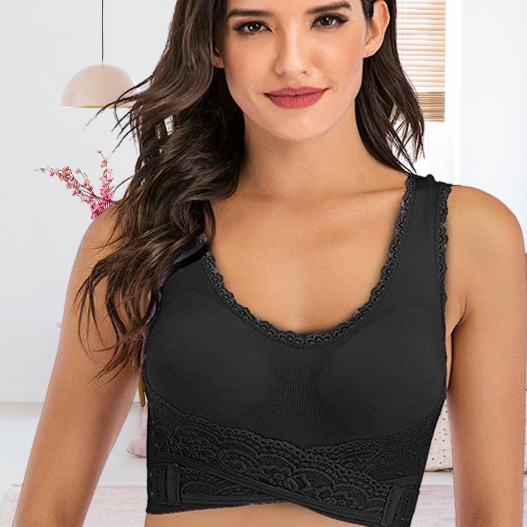 Women's Wire-Free Lace Bra with Adjustable Cross-Back Straps