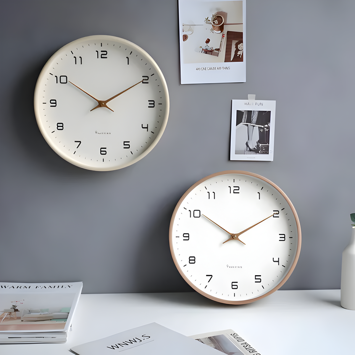 Silent Wooden Wall Clock with Modern Round Design