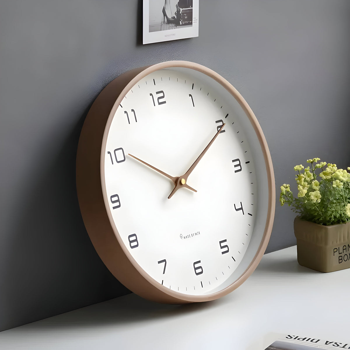 Silent Wooden Wall Clock with Modern Round Design
