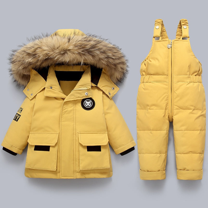Kids' Coat and Overall Set with Zip and Button Fastening