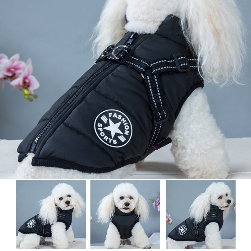 Waterproof Dog Jacket with Built-In Harness and Reflective Strip