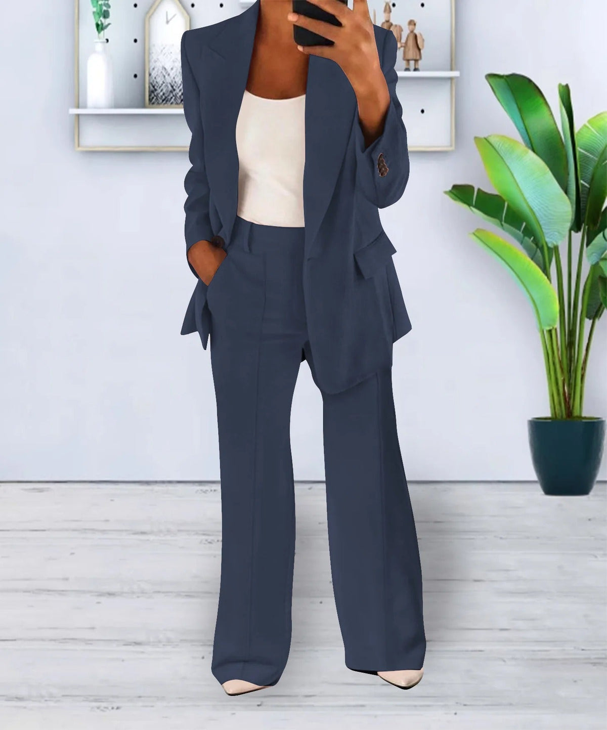 Women's Two-Piece Trouser Suit with Jacket and Trousers