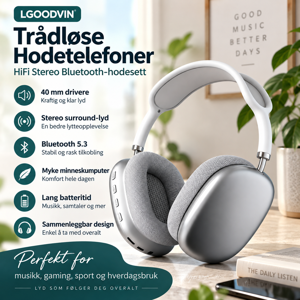 Wireless Noise-Cancelling Headphones with Soft Ear Cushions