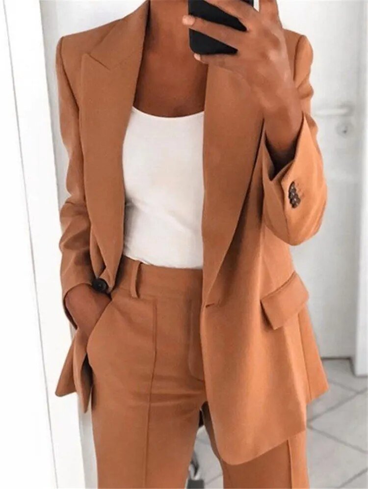 Women's Two-Piece Trouser Suit with Jacket and Trousers