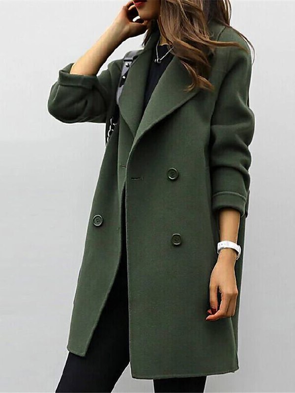 Women's Double-Breasted Wool Coat with Wide Collar