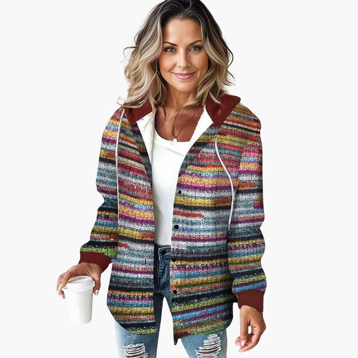 Warme Strickjacke für Damen mit Kapuze – Elegante Cardigan-Jacke mit Knopfleiste