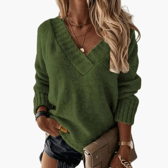 Maglione da donna in maglia con scollo a V, elegante e morbido
