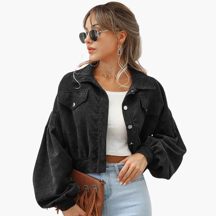 Damen Cropped Jacke mit Knopfverschluss