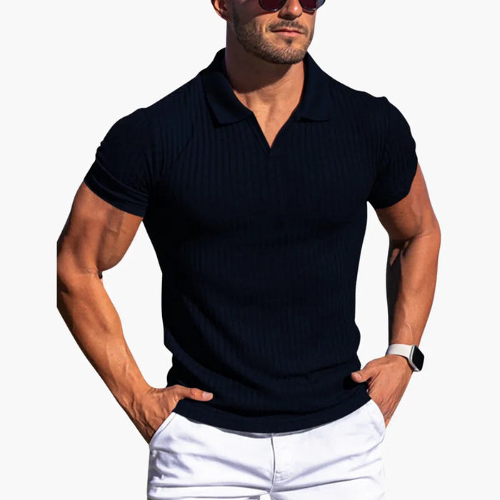 Slim fit pikétröja för män Ribbad, elegant och bekväm