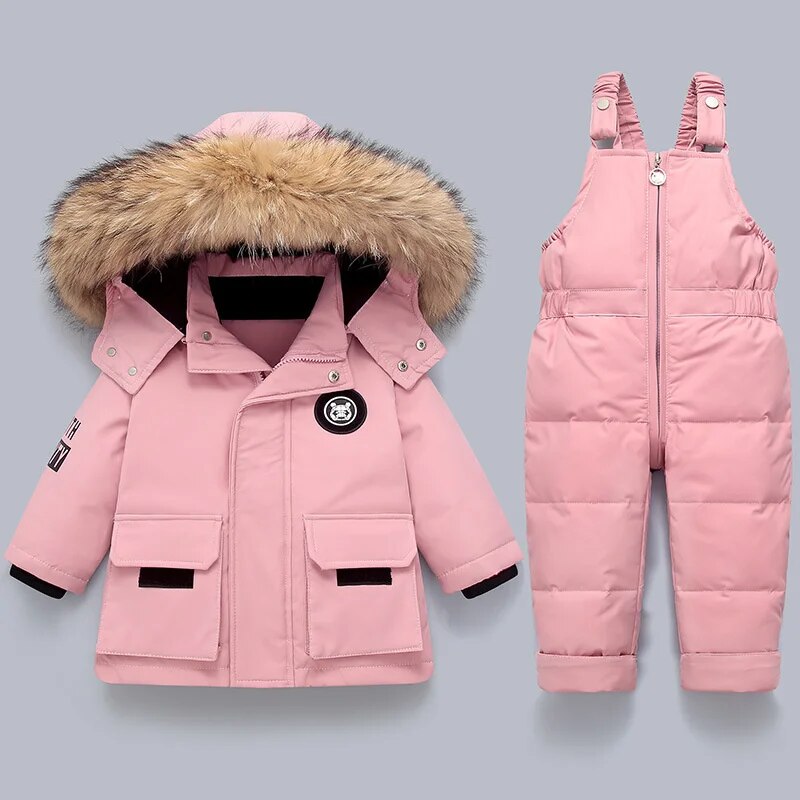 Kids' Coat and Overall Set with Zip and Button Fastening