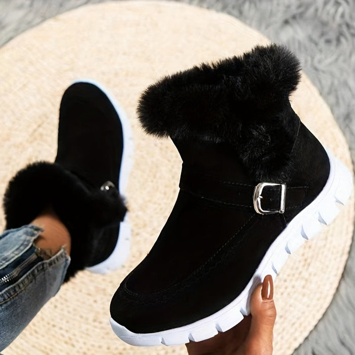 Bottines pour femme à bord en peluche et détail à boucle