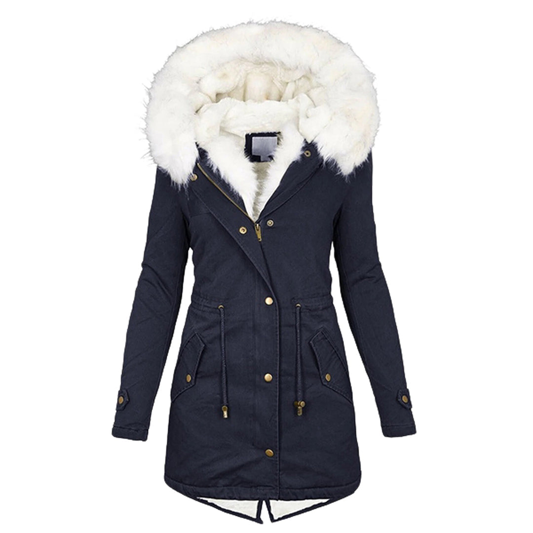 Women's Hooded Winter Jacket with Fleece Lining and Button Detail