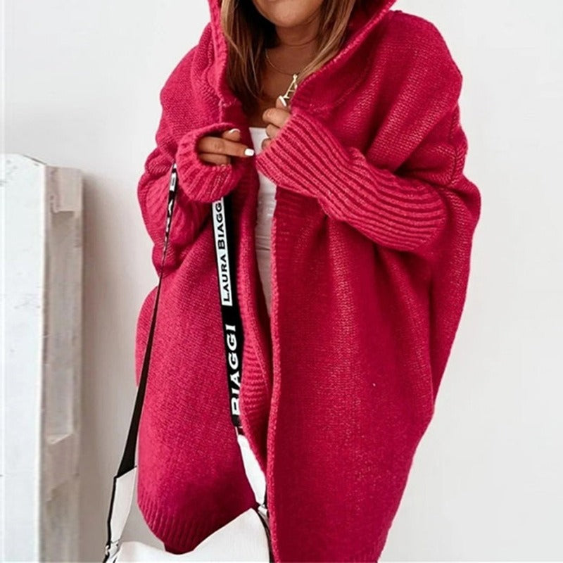 Women's Oversized Hooded Cardigan with Batwing Sleeves