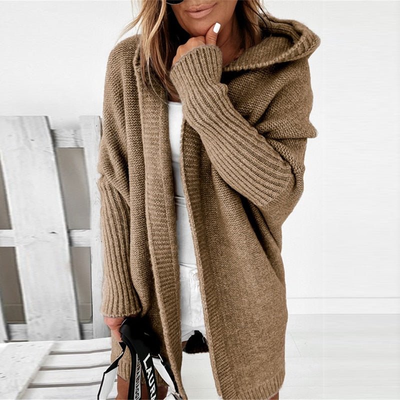 Women's Oversized Hooded Cardigan with Batwing Sleeves