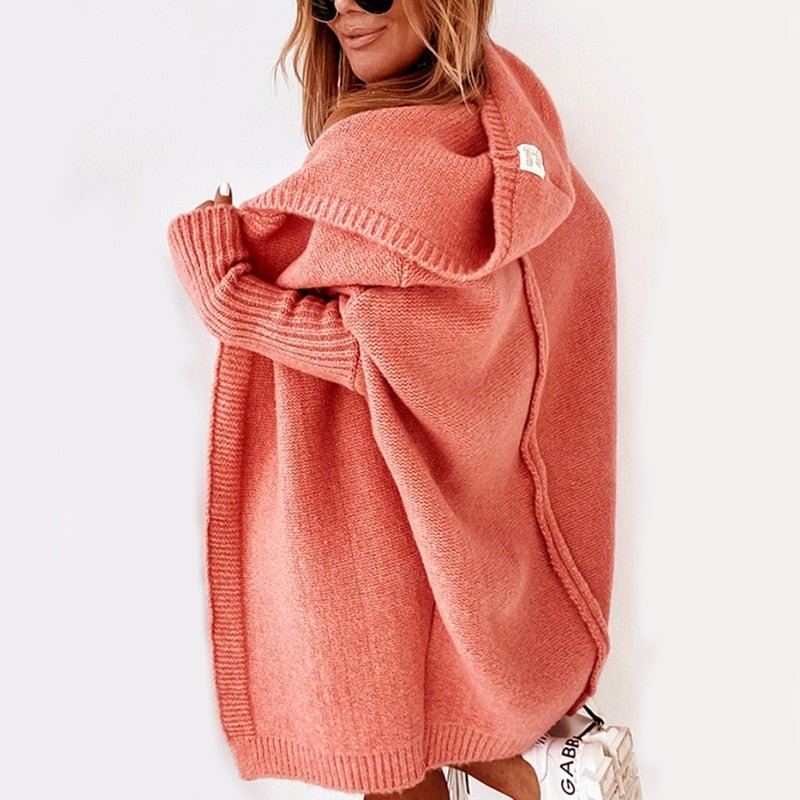 Women's Oversized Hooded Cardigan with Batwing Sleeves