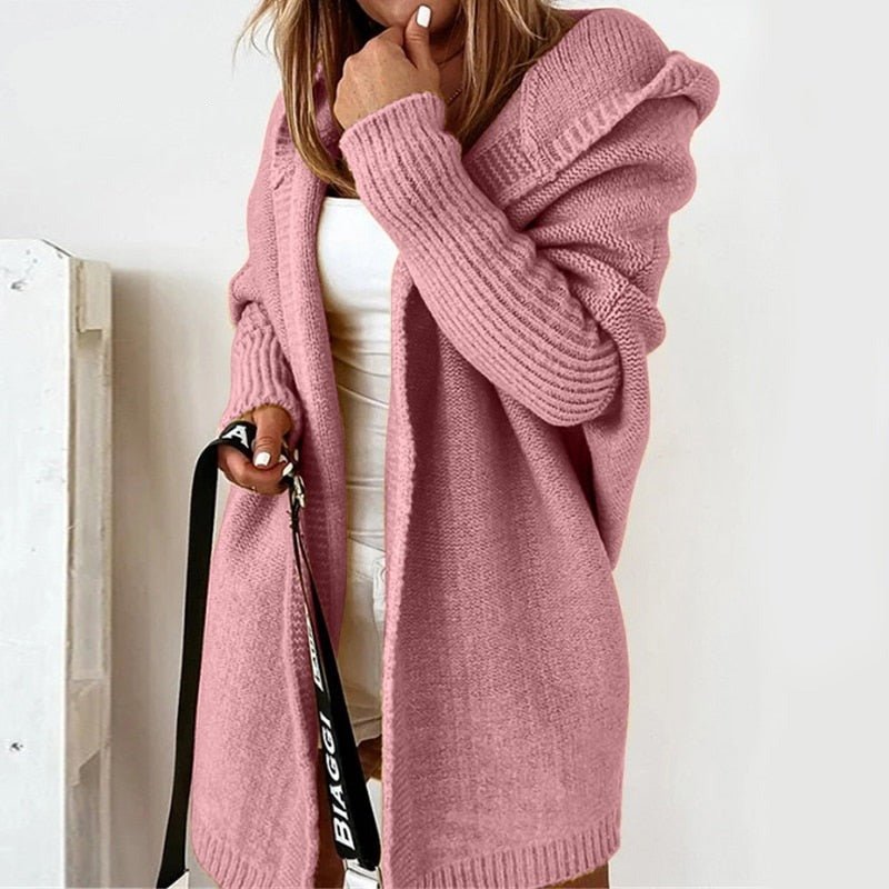Women's Oversized Hooded Cardigan with Batwing Sleeves