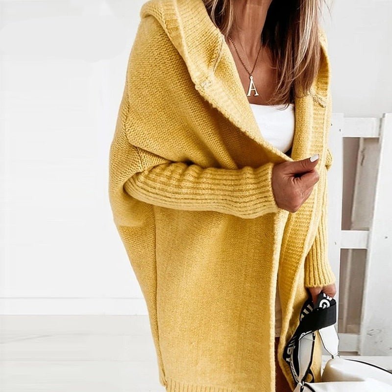 Women's Oversized Hooded Cardigan with Batwing Sleeves
