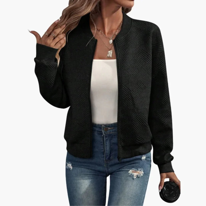 Bomber da donna con zip e bordo a coste