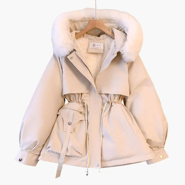 Parka para mujer con capucha y cintura ajustable