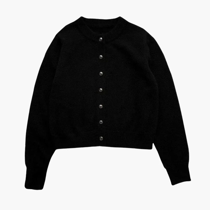 Cárdigan de punto para mujer con cuello redondo y tapeta de botones
