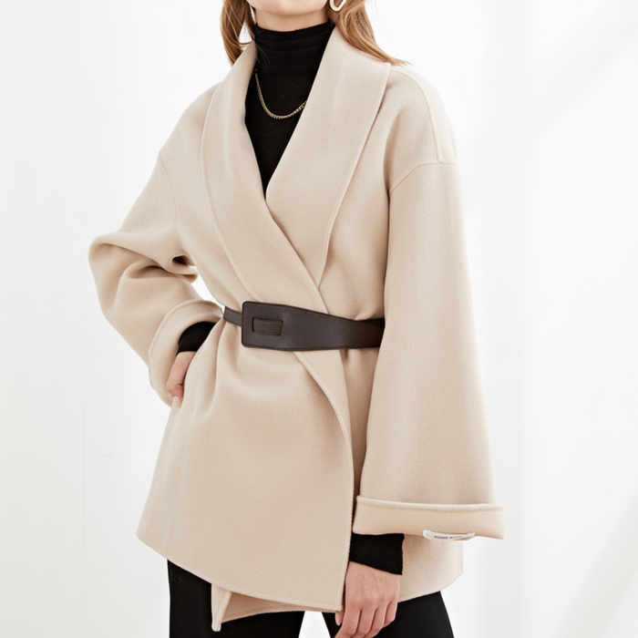 Women's Belted Wrap Coat with Wide Lapel Collar