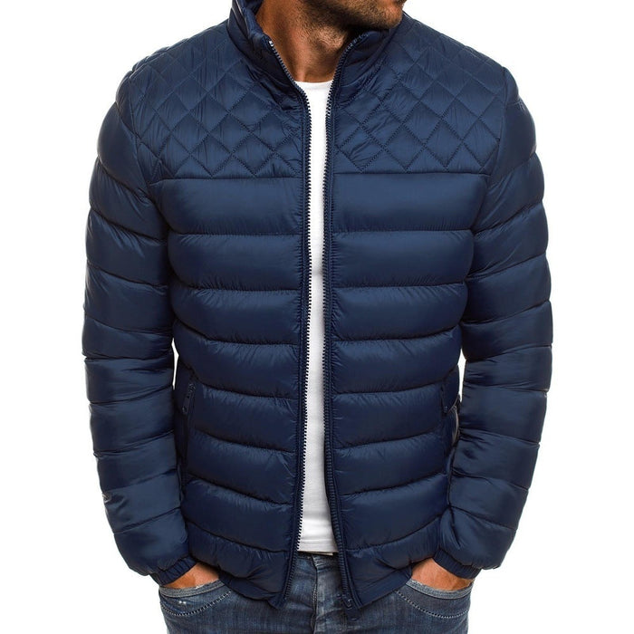 Men's Quilted Puffer Jacket with Stand Collar