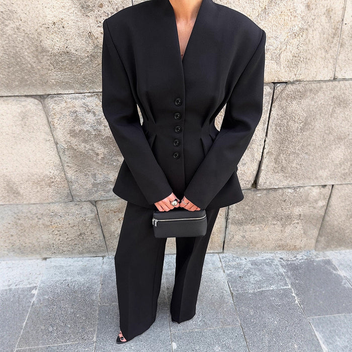 Women's Tailored Blazer Trouser Suit with V-Neckline