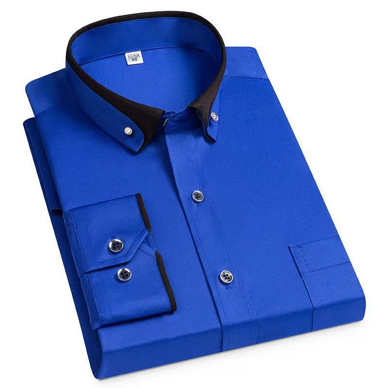 Men's Wrinkle-Free Long Sleeve Shirt with Button-Down Collar