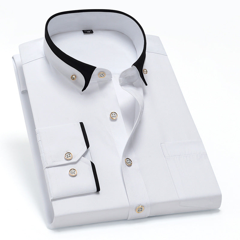 Men's Wrinkle-Free Long Sleeve Shirt with Button-Down Collar