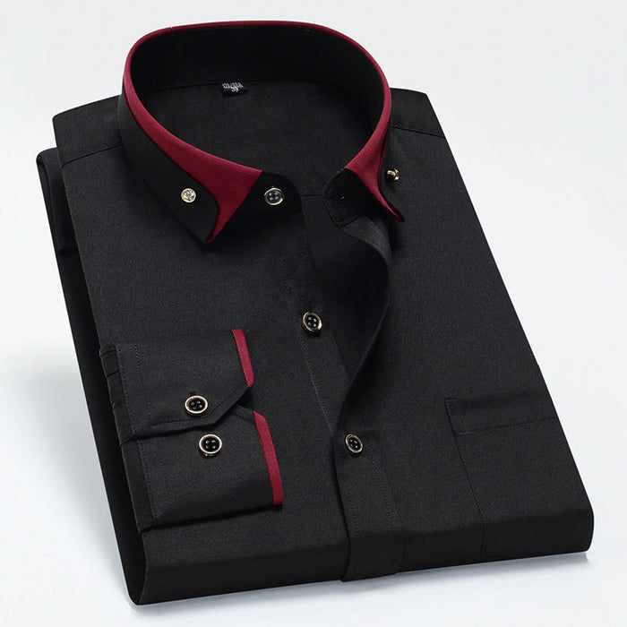Camisa de manga larga para hombre, resistente a las arrugas y con cuello abotonado