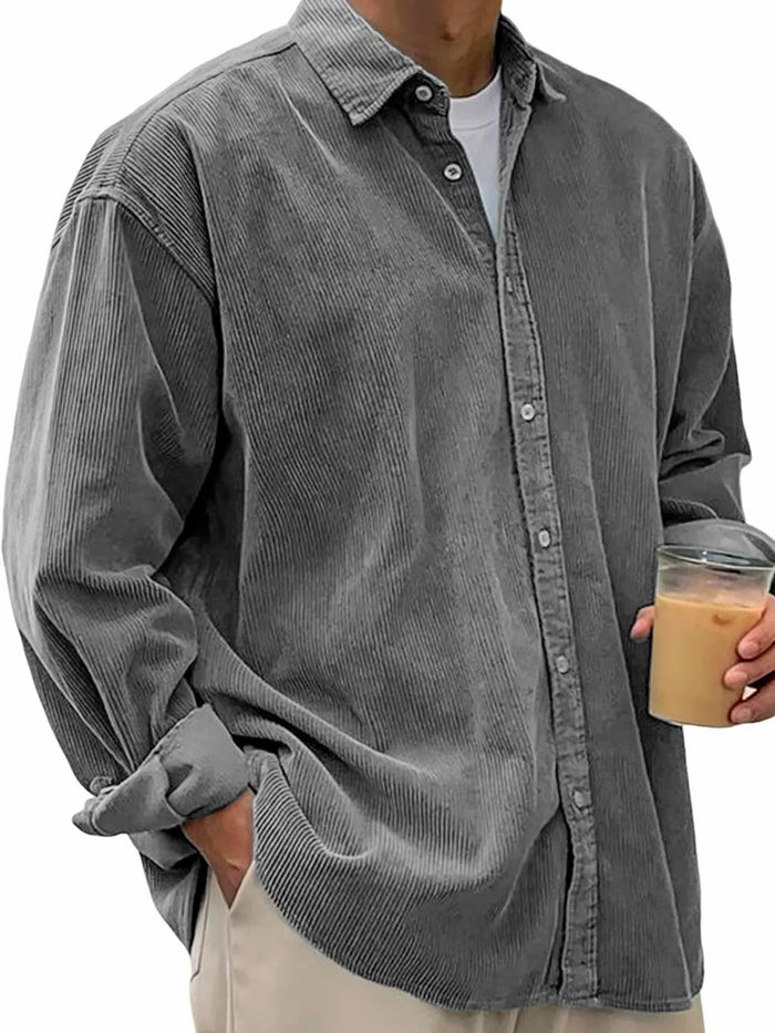 Camicia in velluto a coste oversize da uomo con bottoni e maniche lunghe