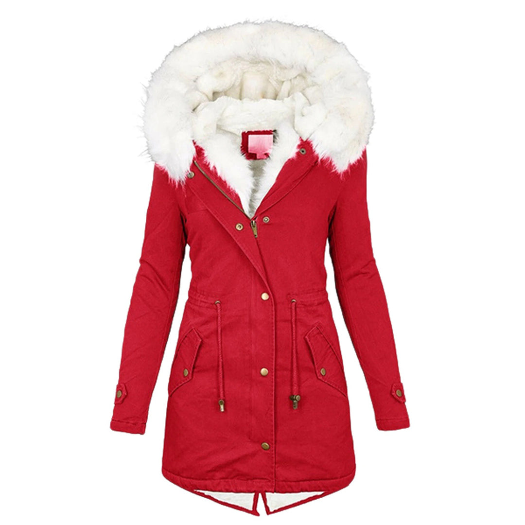 Women's Hooded Winter Jacket with Fleece Lining and Button Detail