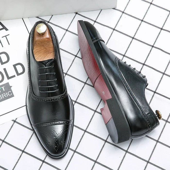 Zapatos Oxford brogue negros para hombre con cordones y puntera