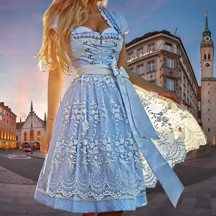 Oktoberfest-dirndl voor dames met borduursel en vetersluiting