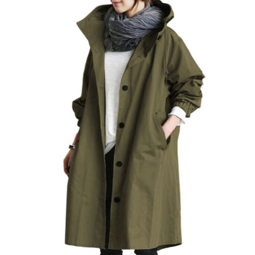 Women's Long Trench Coat with Hood for Spring and Autumn