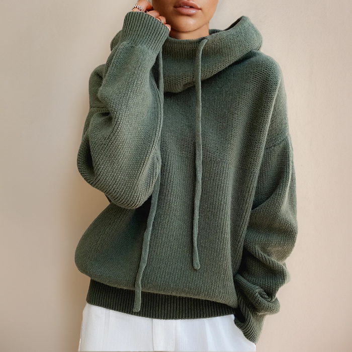 Felpa con cappuccio oversize da donna con polsini a costine